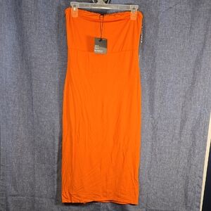 See You Monday Orange Strapless Midi Partially Lined Dress Large